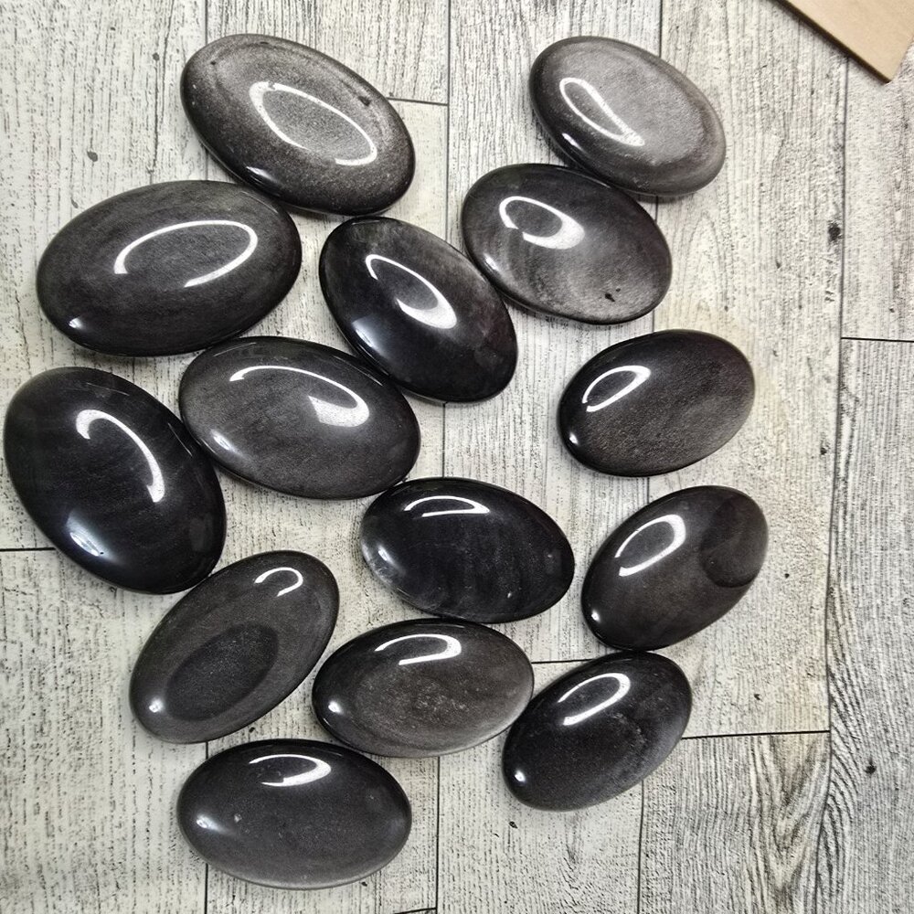 Silver Sheen Obsidian Crystal Palmstone - Picture 3 of 6